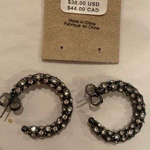 ANTHROPOLOGIE Small Crystal Tube Hoop in BLACK  with crystals 1”D